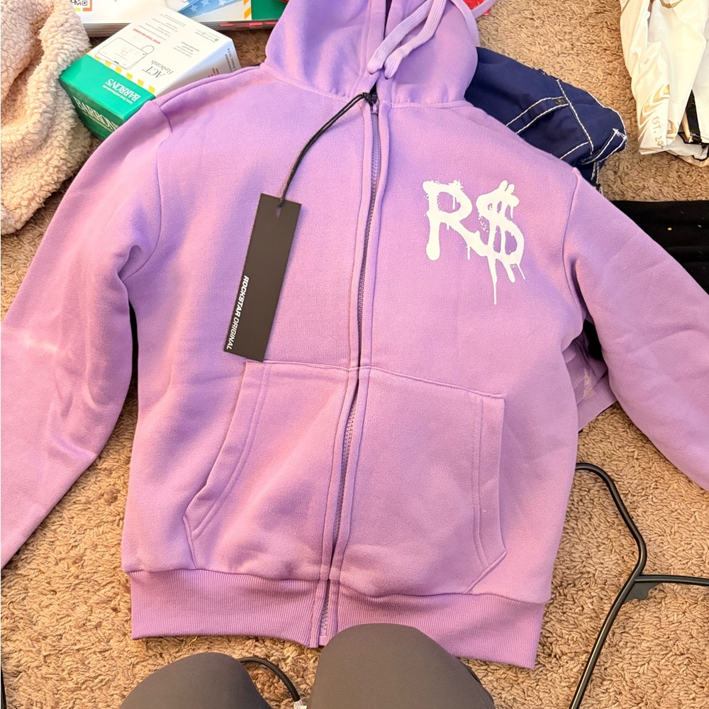 Purple Zip-Up Fleece Jacket with Hood